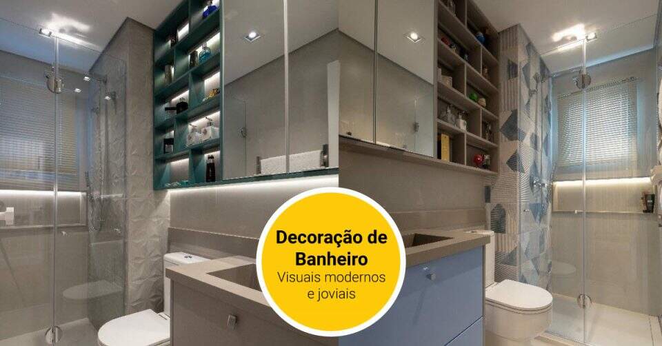 BANHEIROS COM DECORAÇÕES EM AZUL E VERDE GANHAM VISUAIS MODERNOS E JOVIAIS